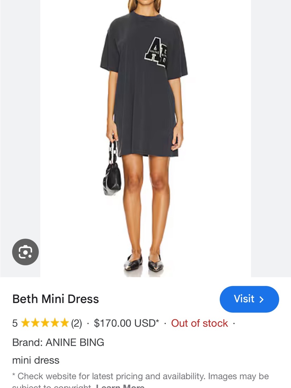 Anine Bing Charcoal Graphic Mini T-Shirt Dress